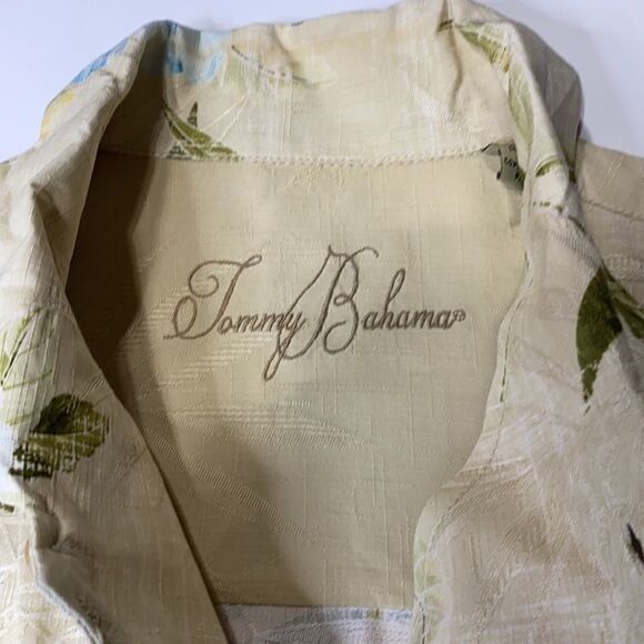 Tommy Bahama Yellow Palm Leaves Hibiscus‎ Flowers Hawaiian Silk Shirt Size XL - Picture 4 of 11